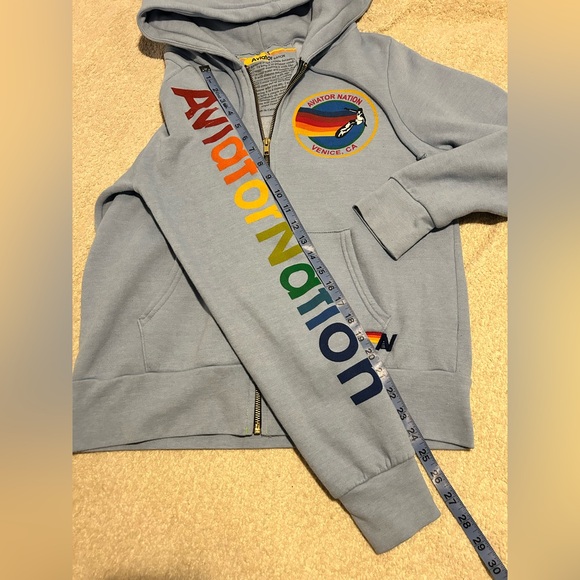 EUC Aviator Nation Light Blue Hoodie with Multicolor Arm Logo - Picture 13 of 13